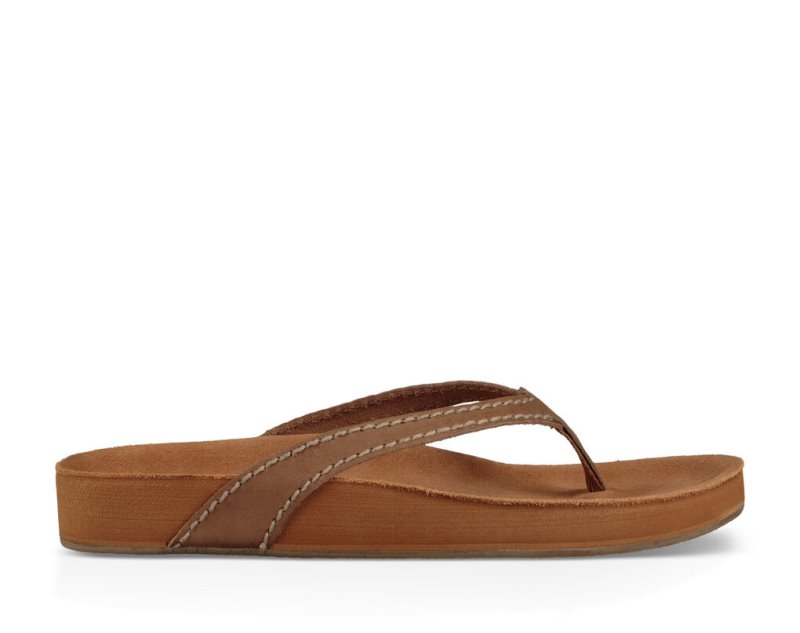 Sanuk She Loungy Leather Women\'s Flip Flops Brown | Canada 137YXF